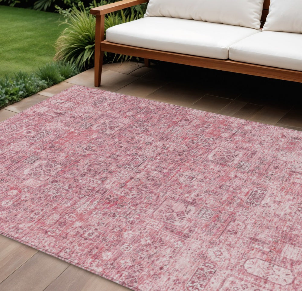 HomeRoots 5' Pink Blush and Charcoal Floral Area Rug - Stylish, Washable, Durable for Indoor & Outdoor Spaces 10' X 14' 578207