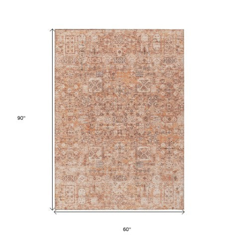 Homeroots 3' Charcoal And Silver Floral Area Rug - Washable, Indoor-outdoor, Stain Resistant, Durable Design 5' X 8' Polyester 578209