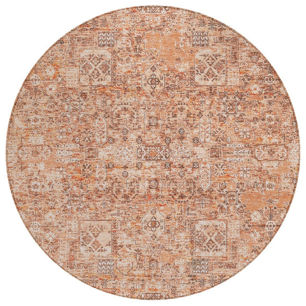 HomeRoots 5' Salmon Orange and Gray Floral Area Rug - Durable, Washable Design for Indoor and Outdoor Spaces 8' Round 578210