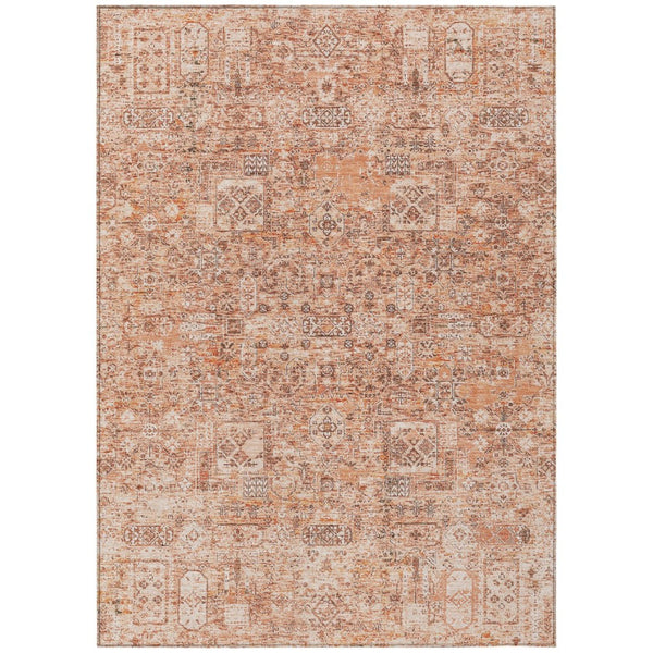 HomeRoots 5' Salmon Orange and Gray Floral Area Rug - Durable, Washable Design for Indoor and Outdoor Spaces 8' X 10' 578211