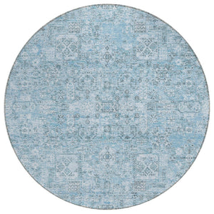 HomeRoots 5' Stylish Sky Blue and Denim Floral Area Rug - Durable, Washable, Ideal for Indoor/Outdoor Use 8' Round 578216