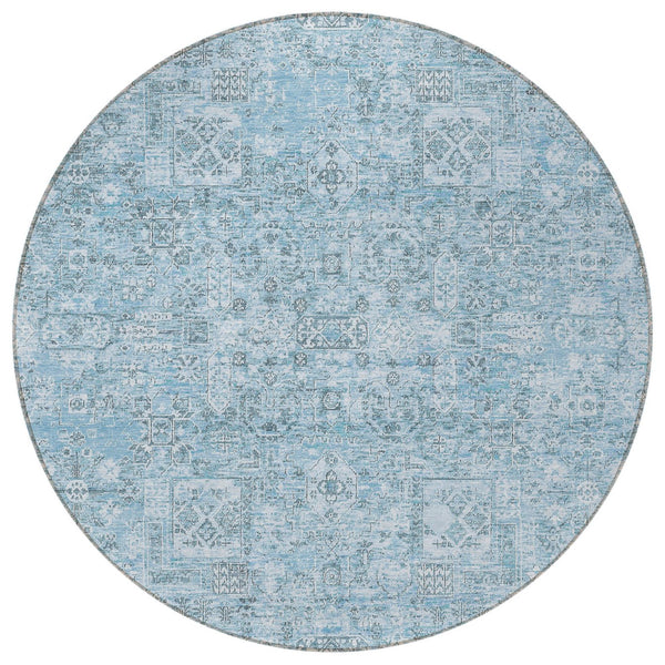 Homeroots 3' Charcoal And Silver Floral Area Rug - Washable, Indoor-outdoor, Stain Resistant, Durable Design 8' Round Polyester 578216