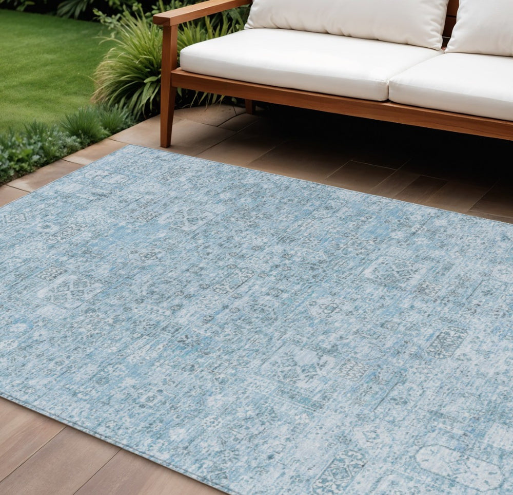 HomeRoots 5' Stylish Sky Blue and Denim Floral Area Rug - Durable, Washable, Ideal for Indoor/Outdoor Use 8' X 10' 578217