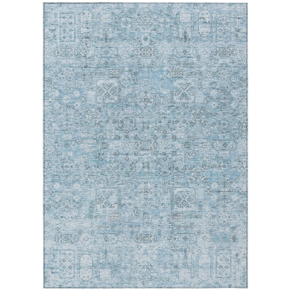 HomeRoots 5' Stylish Sky Blue and Denim Floral Area Rug - Durable, Washable, Ideal for Indoor/Outdoor Use 8' X 10' 578217