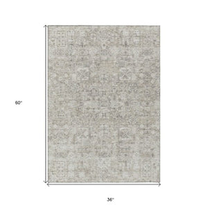 Homeroots 3' Charcoal And Silver Floral Area Rug - Washable, Indoor-outdoor, Stain Resistant, Durable Design 3' X 5' Polyester 578220