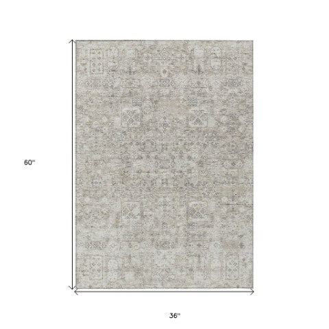 Homeroots 3' Charcoal And Silver Floral Area Rug - Washable, Indoor-outdoor, Stain Resistant, Durable Design 3' X 5' Polyester 578220