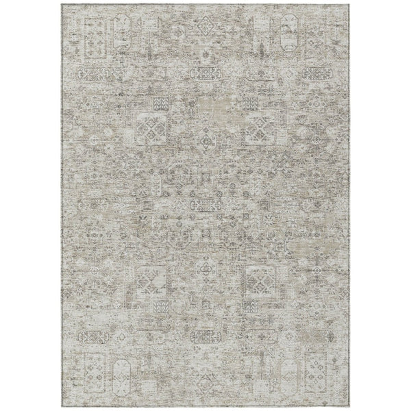 HomeRoots 5' Washable Indoor Outdoor Floral Area Rug in Taupe, Beige, and Gray - Durable, Easy-Care Design 5' X 8' 578221