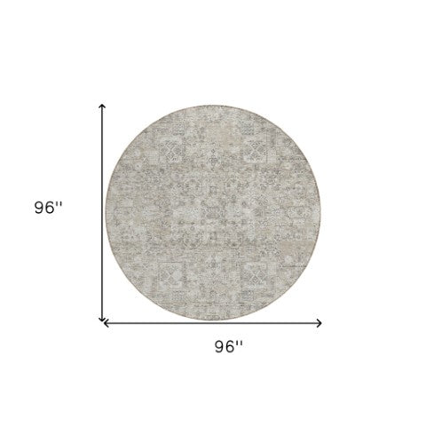 Homeroots 3' Charcoal And Silver Floral Area Rug - Washable, Indoor-outdoor, Stain Resistant, Durable Design 8' Round Polyester 578222