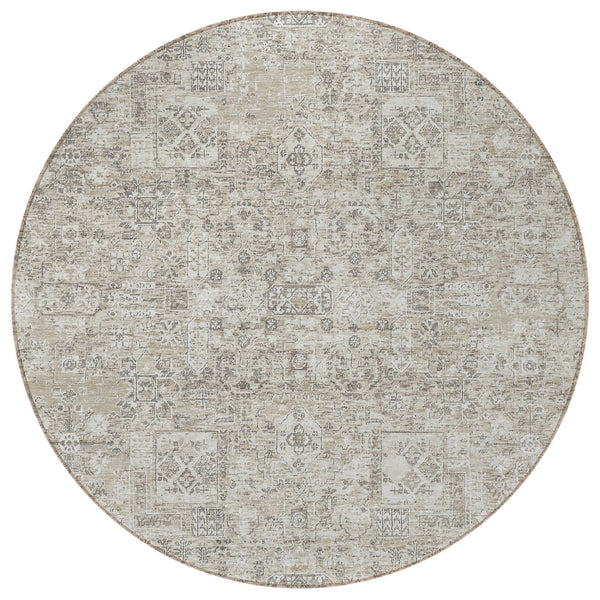 Homeroots 3' Charcoal And Silver Floral Area Rug - Washable, Indoor-outdoor, Stain Resistant, Durable Design 8' Round Polyester 578222