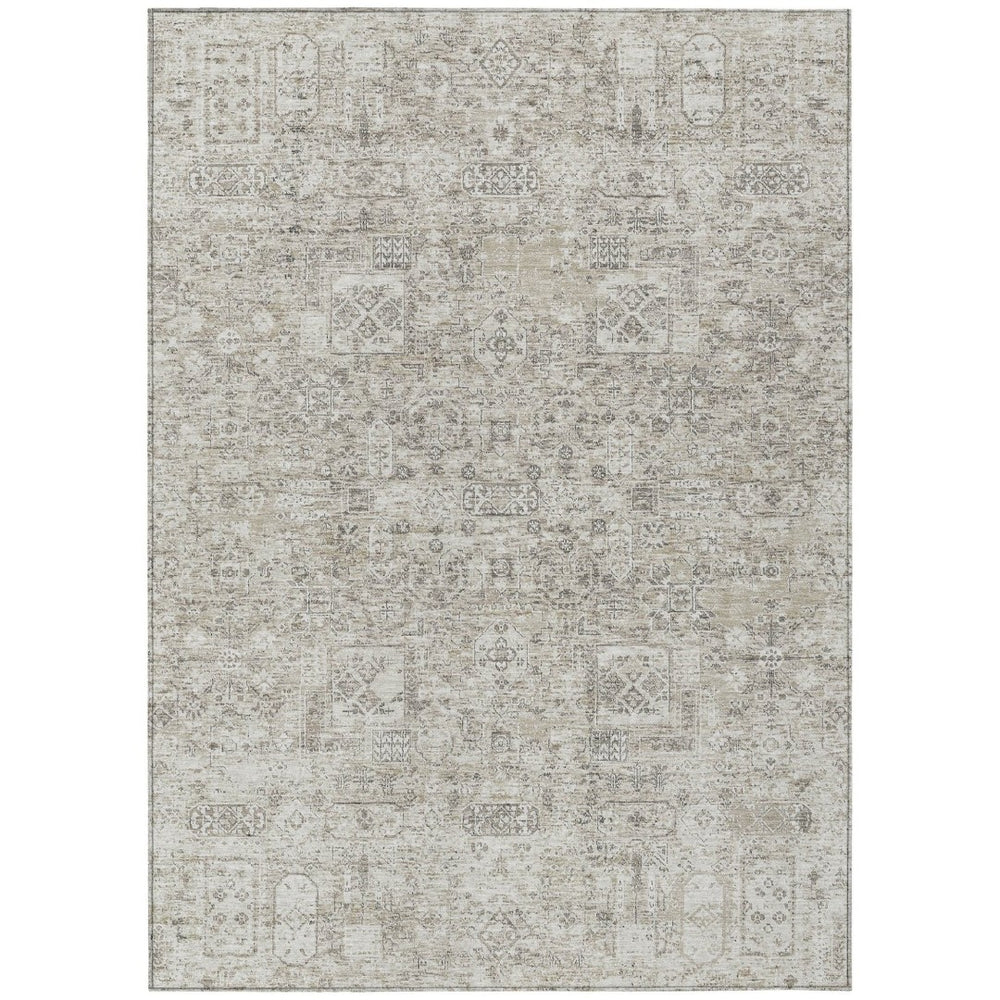 HomeRoots 9' Elegant Taupe Beige & Gray Floral Washable Indoor-Outdoor Area Rug for Versatile Living Spaces 9' X 12' 578224
