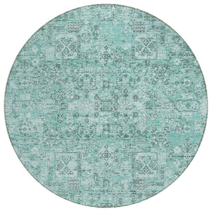 HomeRoots 5' Indoor Outdoor Teal Blue Aqua Gray Floral Area Rug - Durable, Washable, Perfect for Any Space! 8' Round 578228