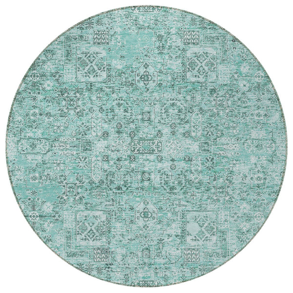 Homeroots 3' Charcoal And Silver Floral Area Rug - Washable, Indoor-outdoor, Stain Resistant, Durable Design 8' Round Polyester 578228