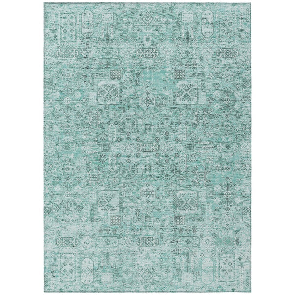 HomeRoots 5' Indoor Outdoor Teal Blue Aqua Gray Floral Area Rug - Durable, Washable, Perfect for Any Space! 8' X 10' 578229
