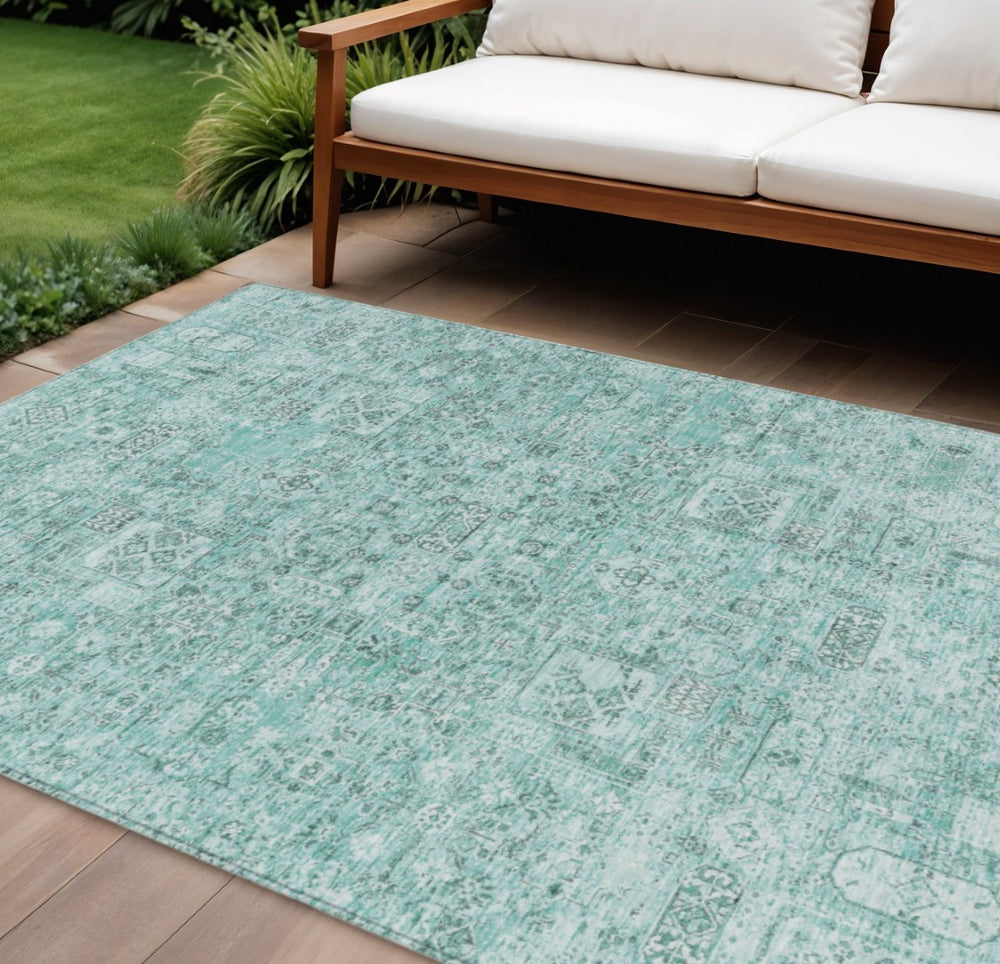 HomeRoots 9' Stunning Teal Blue Aqua Floral Area Rug – Durable, Washable, Perfect for Indoor & Outdoor Spaces 9' X 12' 578230