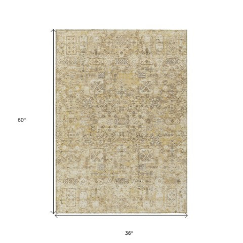 Homeroots 3' Charcoal And Silver Floral Area Rug - Washable, Indoor-outdoor, Stain Resistant, Durable Design 3' X 5' Polyester 578232