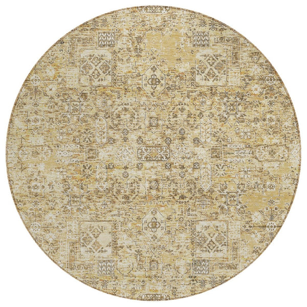 HomeRoots 5' Wheat Beige and Gray Floral Area Rug – Durable, Washable Design for Indoor and Outdoor Spaces 8' Round 578234