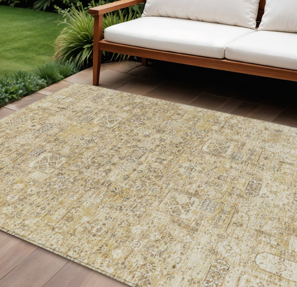 HomeRoots 5' Wheat Beige and Gray Floral Area Rug – Durable, Washable Design for Indoor and Outdoor Spaces 8' X 10' 578235
