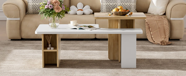 English Elm Vibe Nesting Coffee Tables Set Of 2 - Stylish Rectangular Farmhouse Design For Modern Living Spaces N724P294661K-GIGA