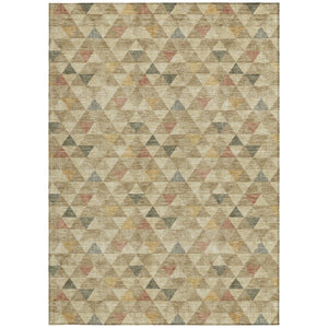 Homeroots 3' Beige Tan And Taupe Geometric Washable Area Rug For Indoor And Outdoor Spaces - Durable Design 5' X 8' Polyester 578239