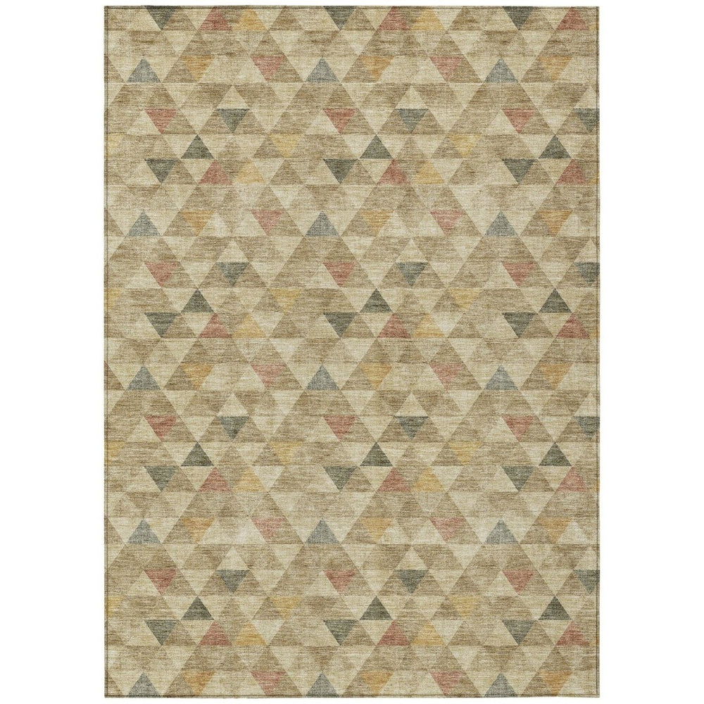 HomeRoots 5' Geometric Beige Tan Taupe Area Rug - Durable, Washable, Indoor/Outdoor Decor for Modern Living Spaces 5' X 8' 578239