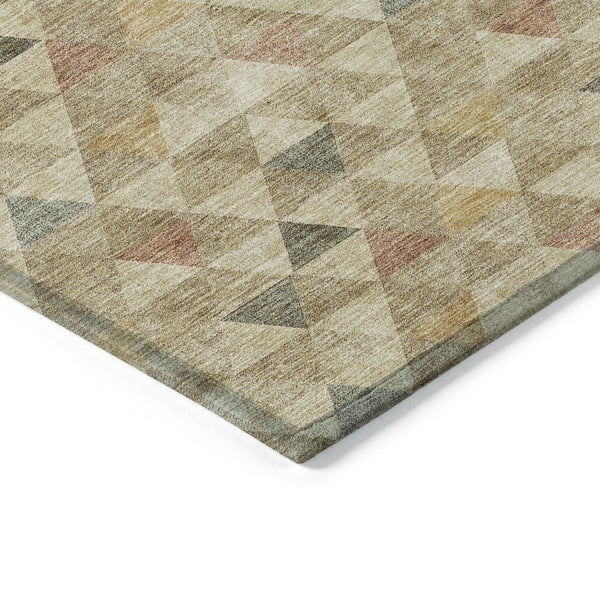 Homeroots 3' Beige Tan And Taupe Geometric Washable Area Rug For Indoor And Outdoor Spaces - Durable Design 5' X 8' Polyester 578239