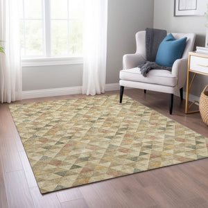Homeroots 3' Beige Tan And Taupe Geometric Washable Area Rug For Indoor And Outdoor Spaces - Durable Design 5' X 8' Polyester 578239