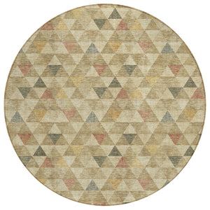 HomeRoots 5' Geometric Beige Tan Taupe Area Rug - Durable, Washable, Indoor/Outdoor Decor for Modern Living Spaces 8' Round 578240