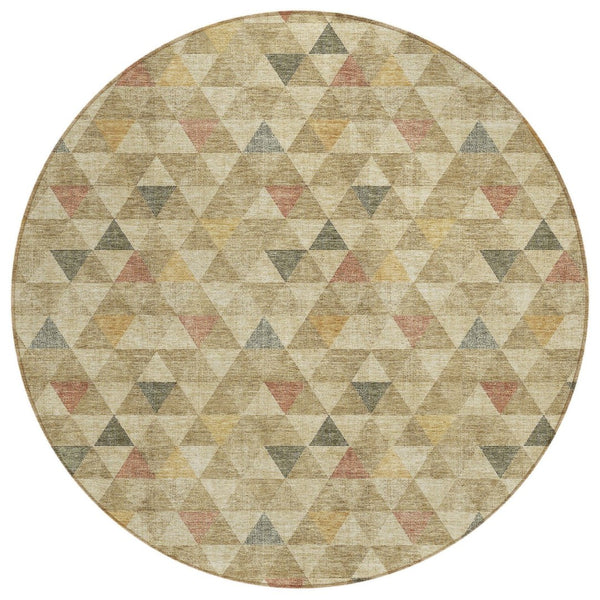 HomeRoots 5' Geometric Beige Tan Taupe Area Rug - Durable, Washable, Indoor/Outdoor Decor for Modern Living Spaces 8' Round 578240