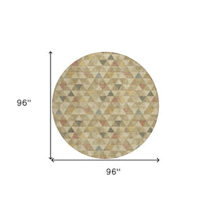 Homeroots 3' Beige Tan And Taupe Geometric Washable Area Rug For Indoor And Outdoor Spaces - Durable Design 8' Round Polyester 578240