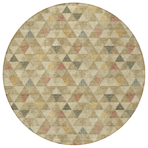 Homeroots 3' Beige Tan And Taupe Geometric Washable Area Rug For Indoor And Outdoor Spaces - Durable Design 8' Round Polyester 578240