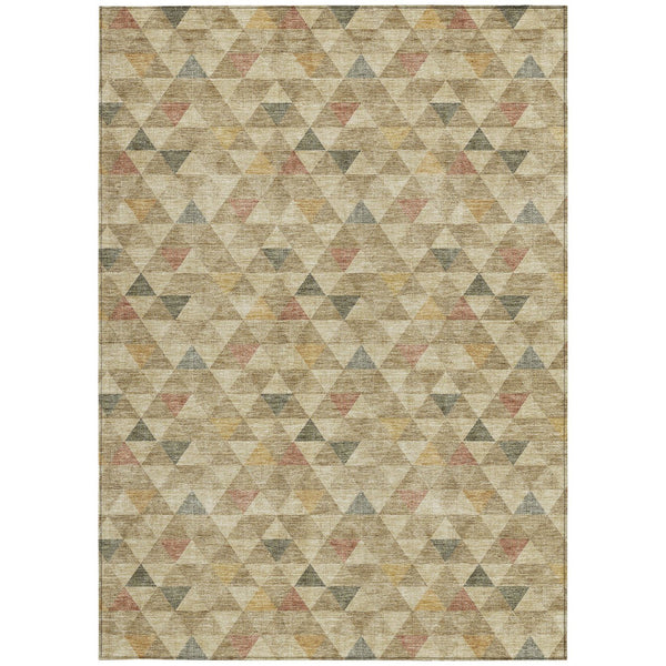 Homeroots 3' Beige Tan And Taupe Geometric Washable Area Rug For Indoor And Outdoor Spaces - Durable Design 8' X 10' Polyester 578241