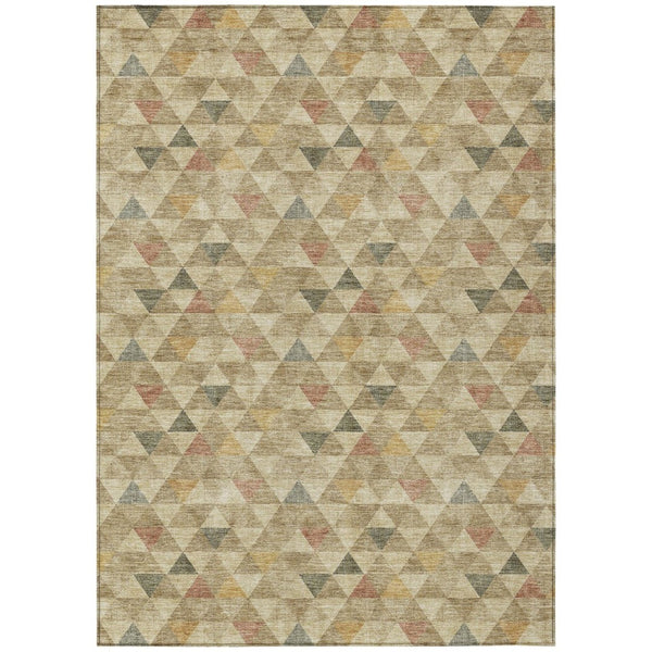 HomeRoots 5' Geometric Beige Tan Taupe Area Rug - Durable, Washable, Indoor/Outdoor Decor for Modern Living Spaces 8' X 10' 578241