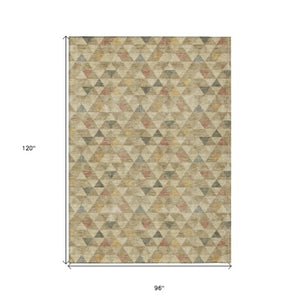 Homeroots 3' Beige Tan And Taupe Geometric Washable Area Rug For Indoor And Outdoor Spaces - Durable Design 8' X 10' Polyester 578241