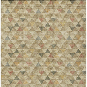 Homeroots 3' Beige Tan And Taupe Geometric Washable Area Rug For Indoor And Outdoor Spaces - Durable Design 9' X 12' Polyester 578242
