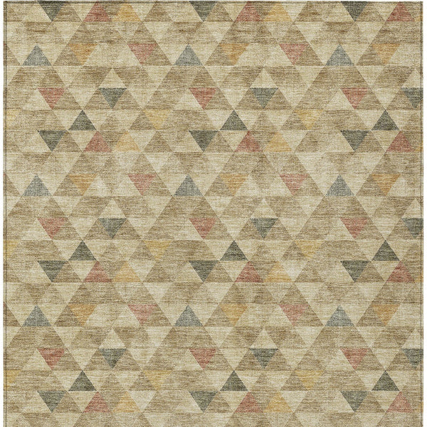 Homeroots 3' Beige Tan And Taupe Geometric Washable Area Rug For Indoor And Outdoor Spaces - Durable Design 9' X 12' Polyester 578242
