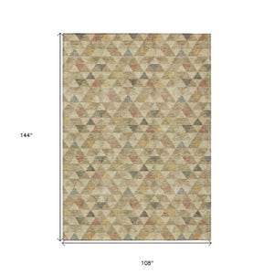 Homeroots 3' Beige Tan And Taupe Geometric Washable Area Rug For Indoor And Outdoor Spaces - Durable Design 9' X 12' Polyester 578242