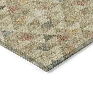 Homeroots 3' Beige Tan And Taupe Geometric Washable Area Rug For Indoor And Outdoor Spaces - Durable Design 10' X 14' Polyester 578243