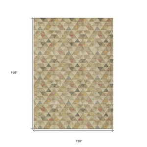 Homeroots 3' Beige Tan And Taupe Geometric Washable Area Rug For Indoor And Outdoor Spaces - Durable Design 10' X 14' Polyester 578243