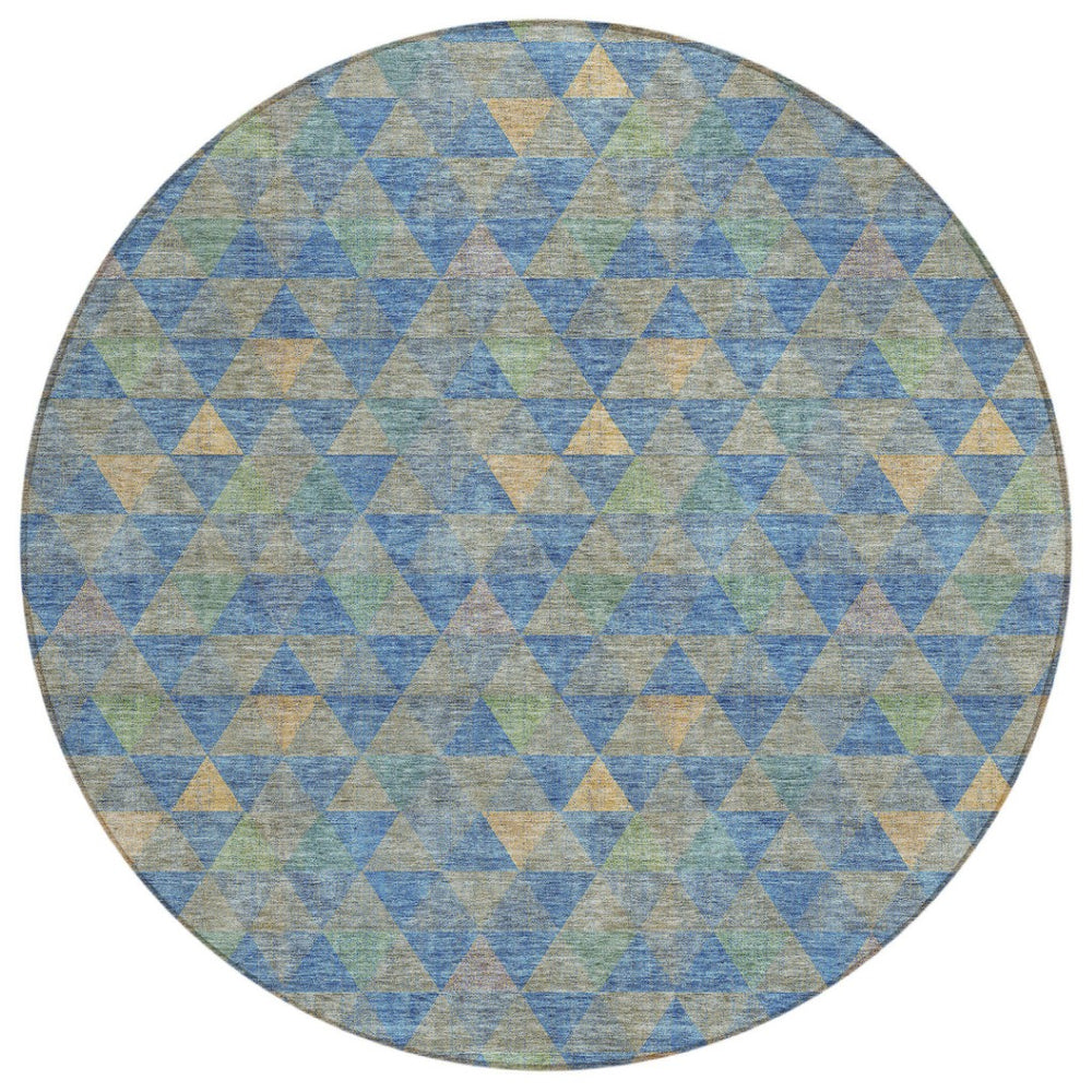 HomeRoots 5' Sky Blue and Gray Geometric Washable Area Rug for Indoor and Outdoor Spaces - Modern Comfort 8' Round 578246