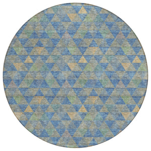 HomeRoots 5' Sky Blue and Gray Geometric Washable Area Rug for Indoor and Outdoor Spaces - Modern Comfort 8' Round 578246