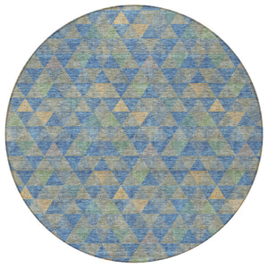 Homeroots 3' Beige Tan And Taupe Geometric Washable Area Rug For Indoor And Outdoor Spaces - Durable Design 8' Round Polyester 578246