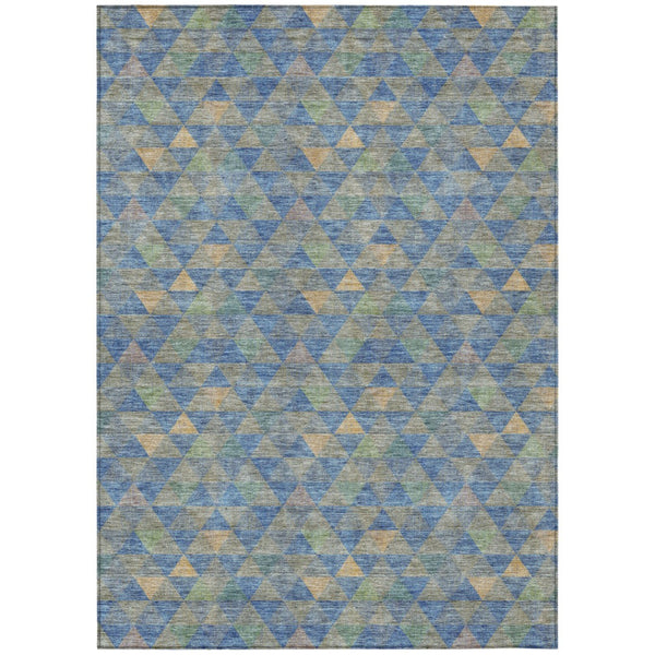 HomeRoots 5' Sky Blue and Gray Geometric Washable Area Rug for Indoor and Outdoor Spaces - Modern Comfort 8' X 10' 578247