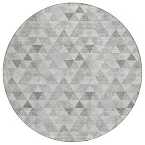 HomeRoots 5' Silver Beige and Taupe Geometric Washable Area Rug for Indoor and Outdoor Living Spaces 8' Round 578252
