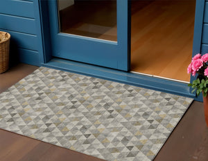 Homeroots 3' Beige Tan And Taupe Geometric Washable Area Rug For Indoor And Outdoor Spaces - Durable Design 3' X 5' Polyester 578256