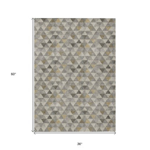 Homeroots 3' Beige Tan And Taupe Geometric Washable Area Rug For Indoor And Outdoor Spaces - Durable Design 3' X 5' Polyester 578256