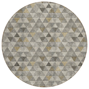 HomeRoots 5' Modern Geometric Taupe Beige Tan Area Rug - Durable, Washable for Indoor & Outdoor Spaces 8' Round 578258