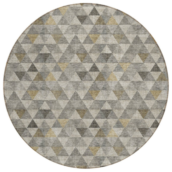 HomeRoots 5' Modern Geometric Taupe Beige Tan Area Rug - Durable, Washable for Indoor & Outdoor Spaces 8' Round 578258