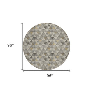 Homeroots 3' Beige Tan And Taupe Geometric Washable Area Rug For Indoor And Outdoor Spaces - Durable Design 8' Round Polyester 578258