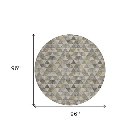 Homeroots 3' Beige Tan And Taupe Geometric Washable Area Rug For Indoor And Outdoor Spaces - Durable Design 8' Round Polyester 578258