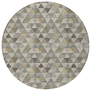Homeroots 3' Beige Tan And Taupe Geometric Washable Area Rug For Indoor And Outdoor Spaces - Durable Design 8' Round Polyester 578258